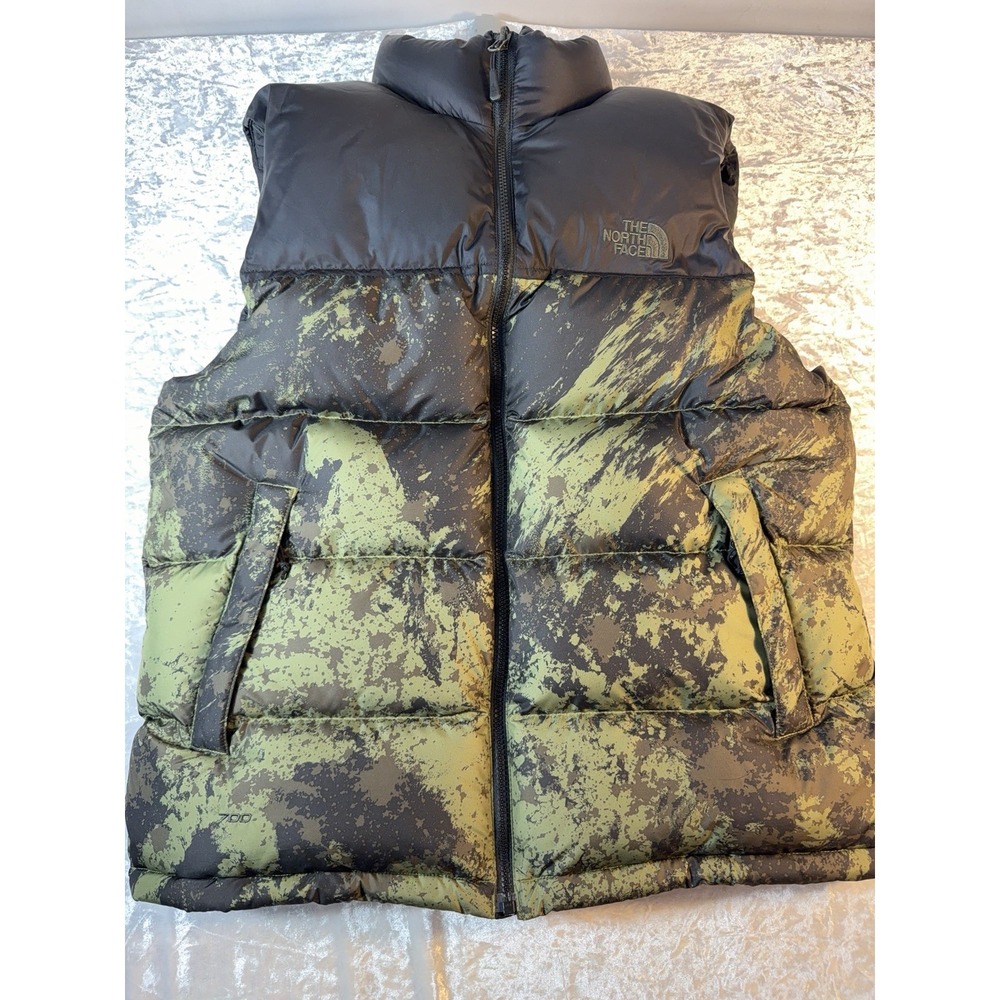 The North Face Nuptse 700 Down Vest Mens L Green Camo Puffer NF00C760